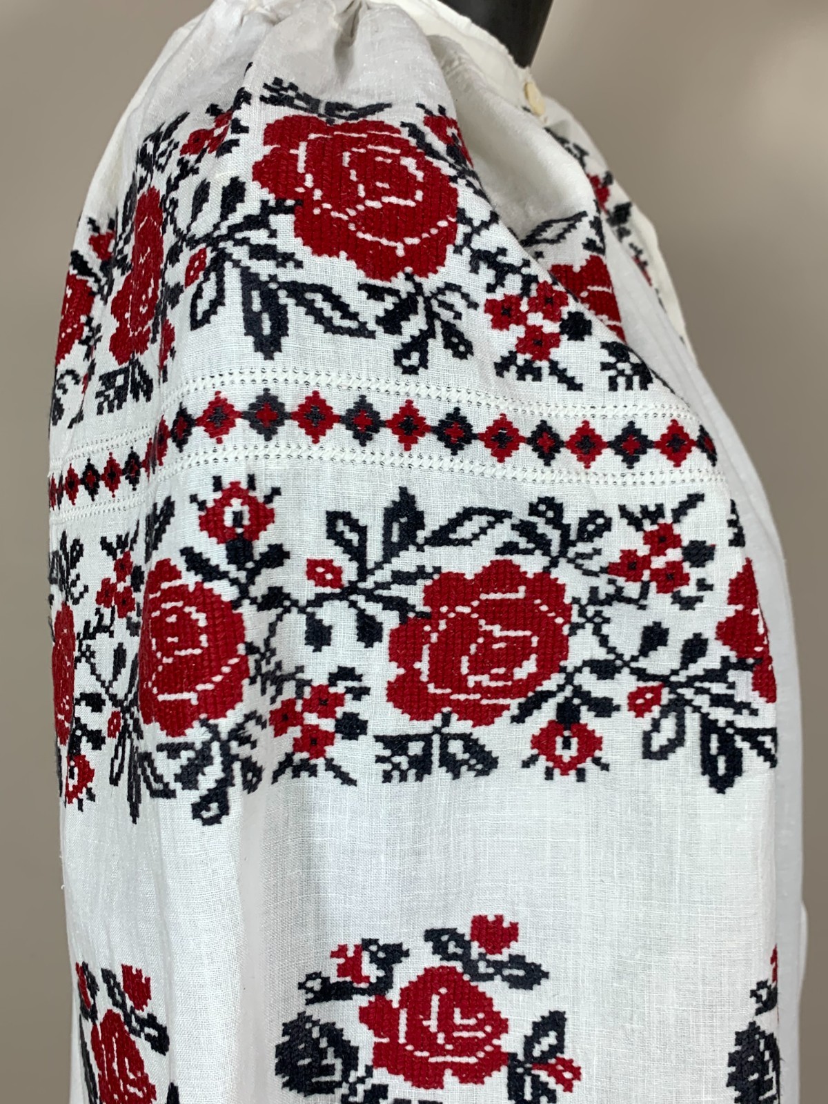 Vintage Ukrainian Embroidered Linen Vyshyvanka Dress Handmade Folk Shirt