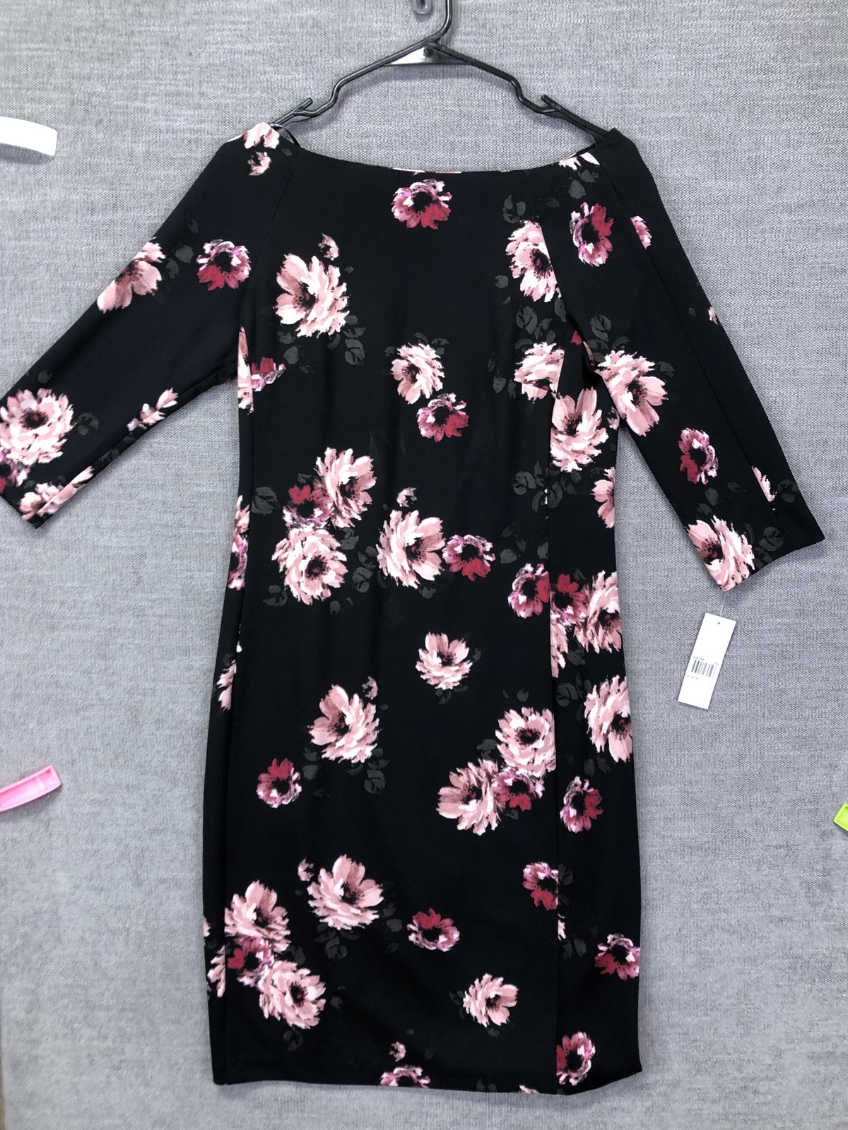 Donna Morgan Dress Womens 10 Sheath Black Pink Floral 3/4 Sleeve Blush Multi