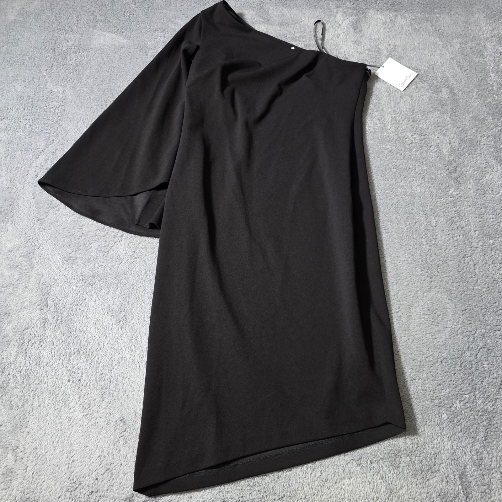 Calvin Klein Womens 10 One Shoulder Dress Black Bell Sleeve CD7C193R