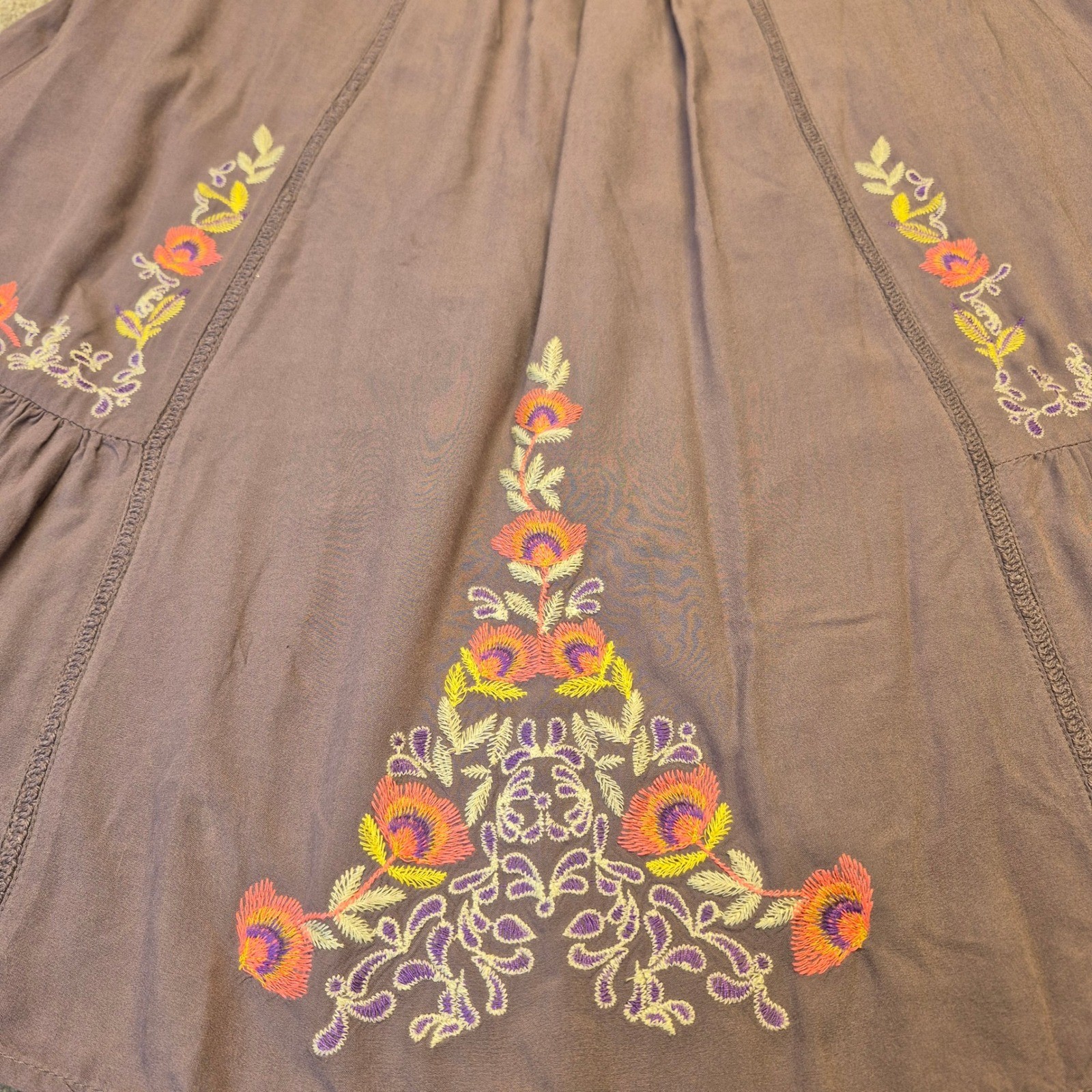 Altard State Womens Purple Floral Embroidered Boho Lace Bell Sleeve Dress M