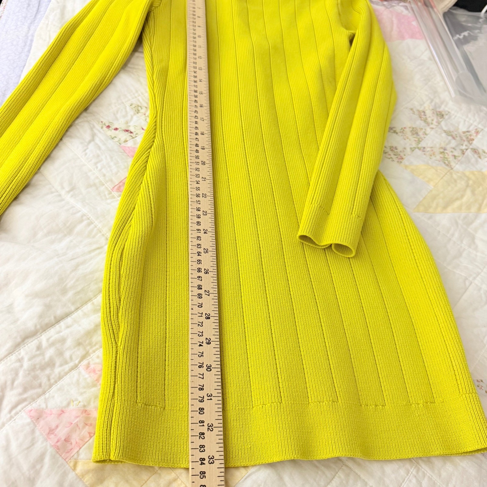 Endless Rose Lime Yellow Ribbed Knit Button Down Mini Dress Gold Crest Button XS