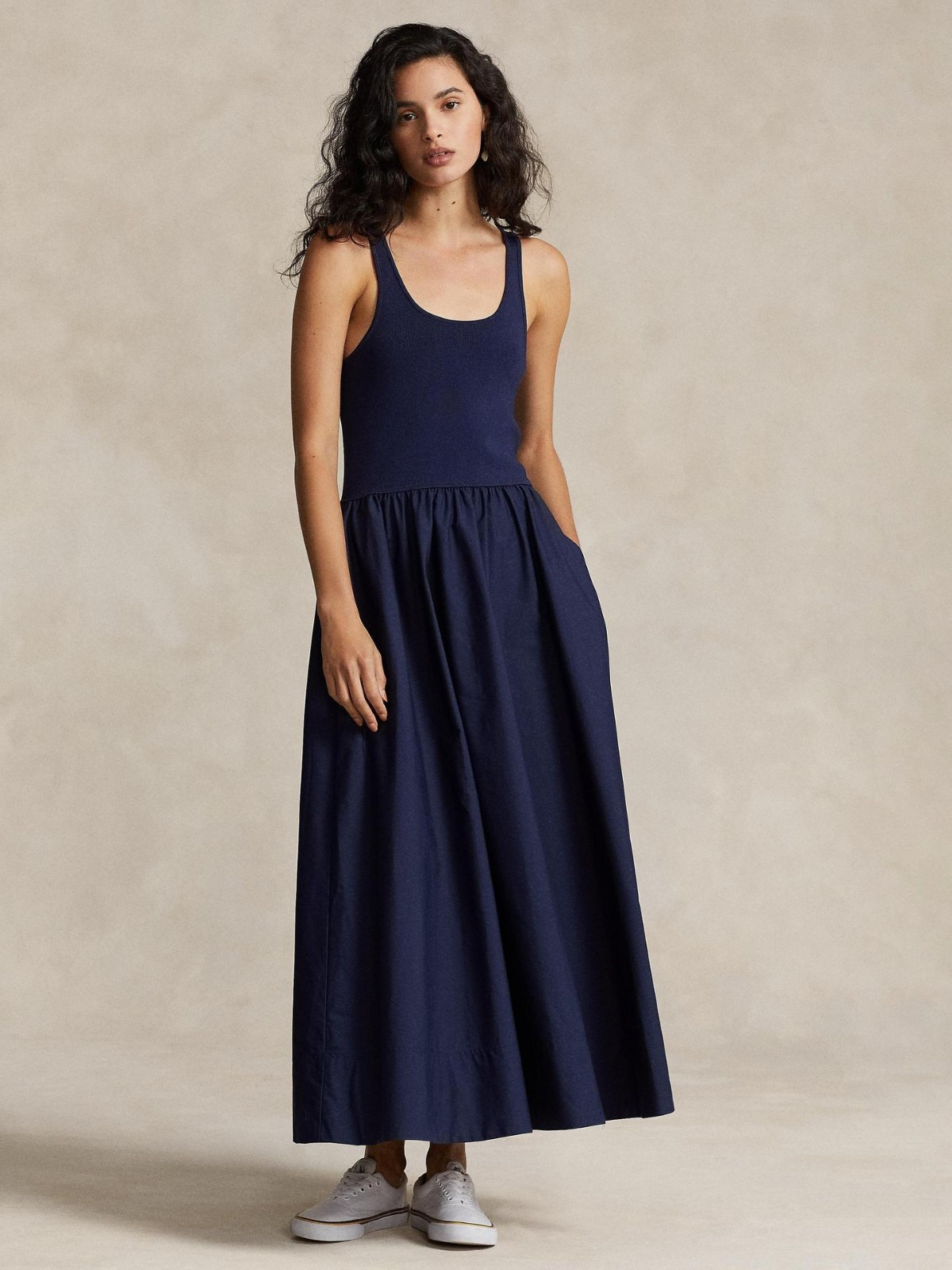 RRP £349 RALPH LAUREN midi dress knit fit flare sleeveless size M uk 12 eur 40