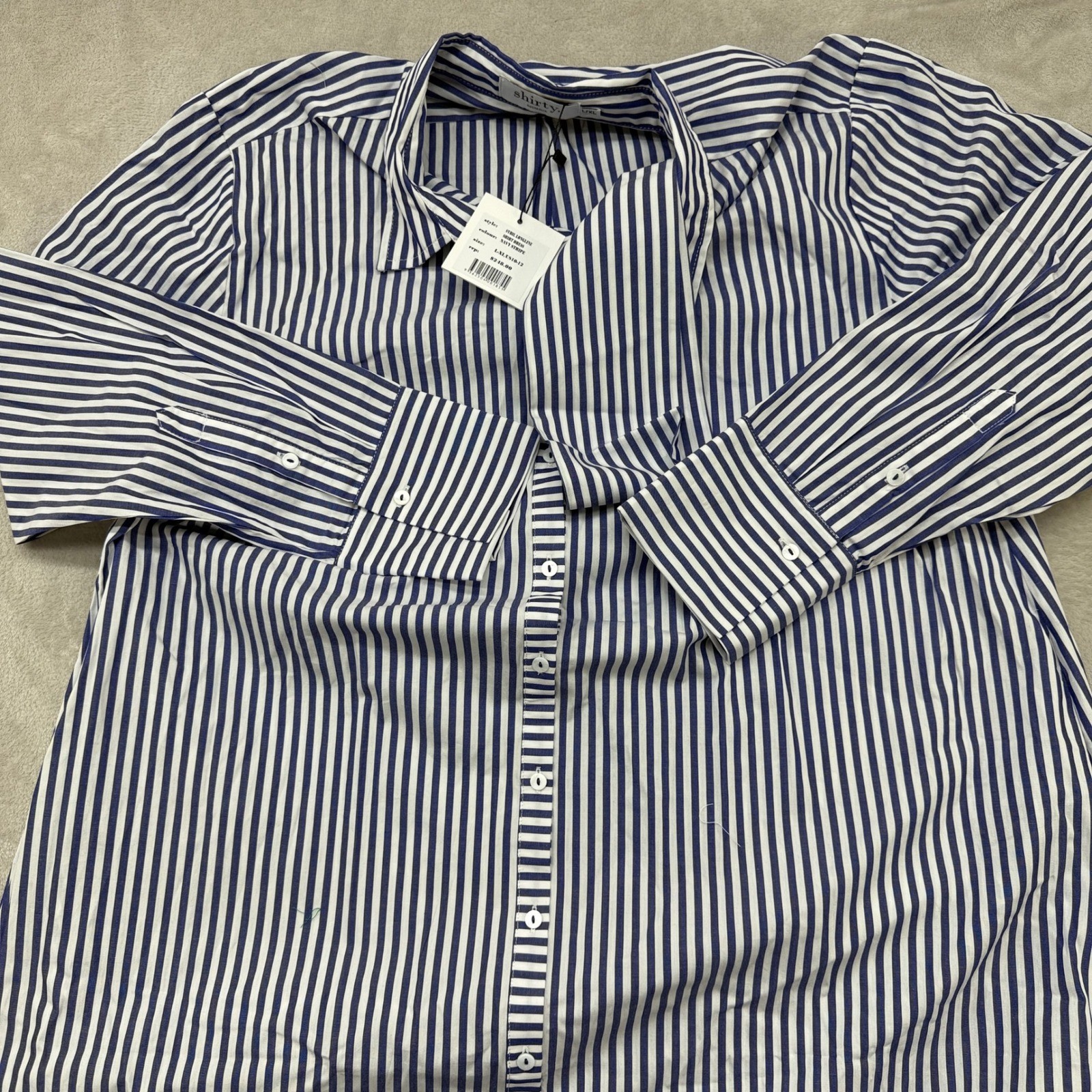 Shirty Australia Sybil Longline Shirt Dress Women XL Navy Stripe Preppy Hamptons
