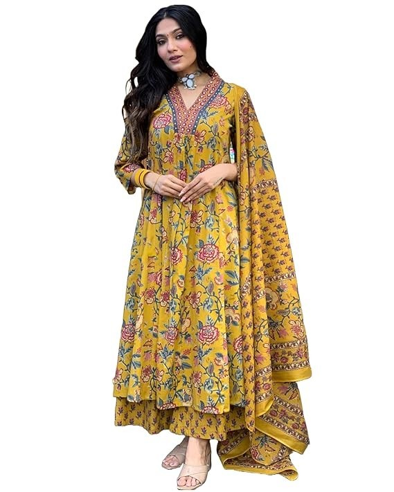 Women’s Rayon Viscose Anarkali Printed Kurta with Palazzo & Dupatta