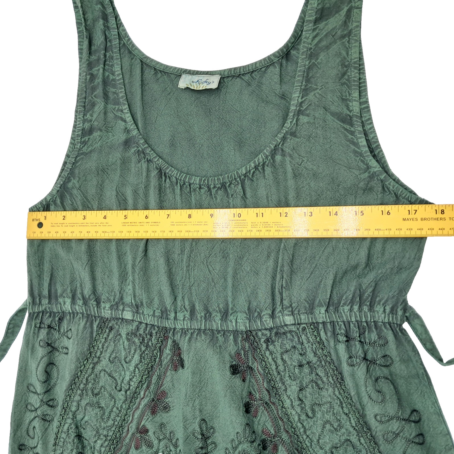 Forest Fairy Boho Dress One Size Festival Dark Green Embroidered Gypsy Indie Y2K
