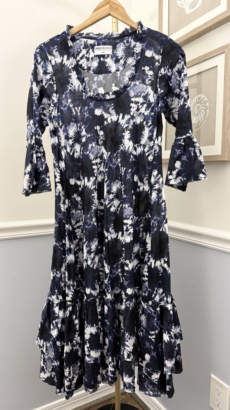 ⭐One Season Australia Middy Poppy Dress- Women’s XS Navy Layered Ruffle Dress