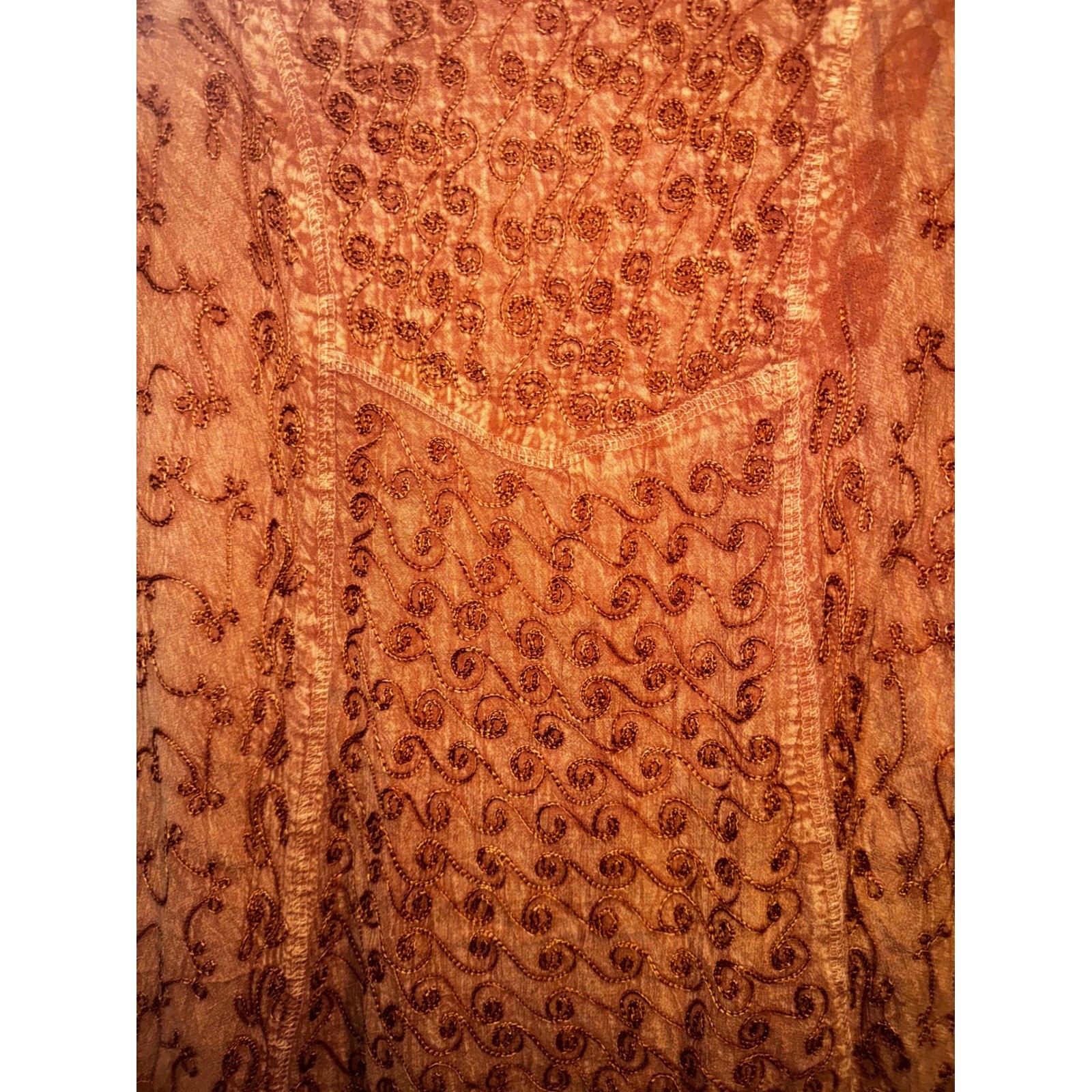 Boho Rust Terracotta Embroidered Rayon Tunic Dress Back Tie Free Size India