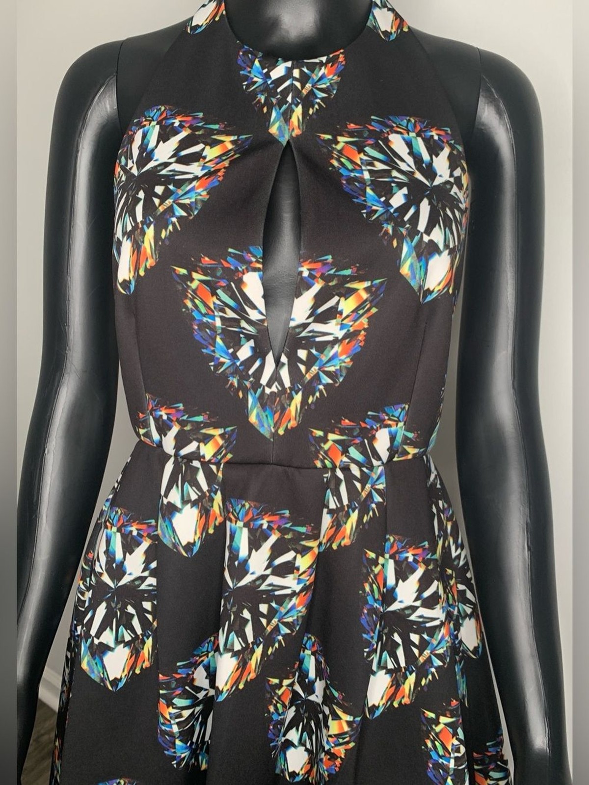 DO+BE Black Strapless Fit-and-Flare Dress with Multicolor Gem Print
