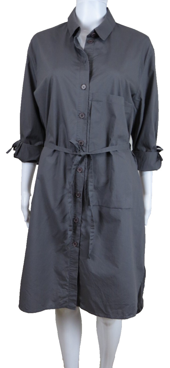 AMMA Cotton Shirt Dress SIZE 1 (S/M) Gray, Artsy Lagenlook Made in Israel