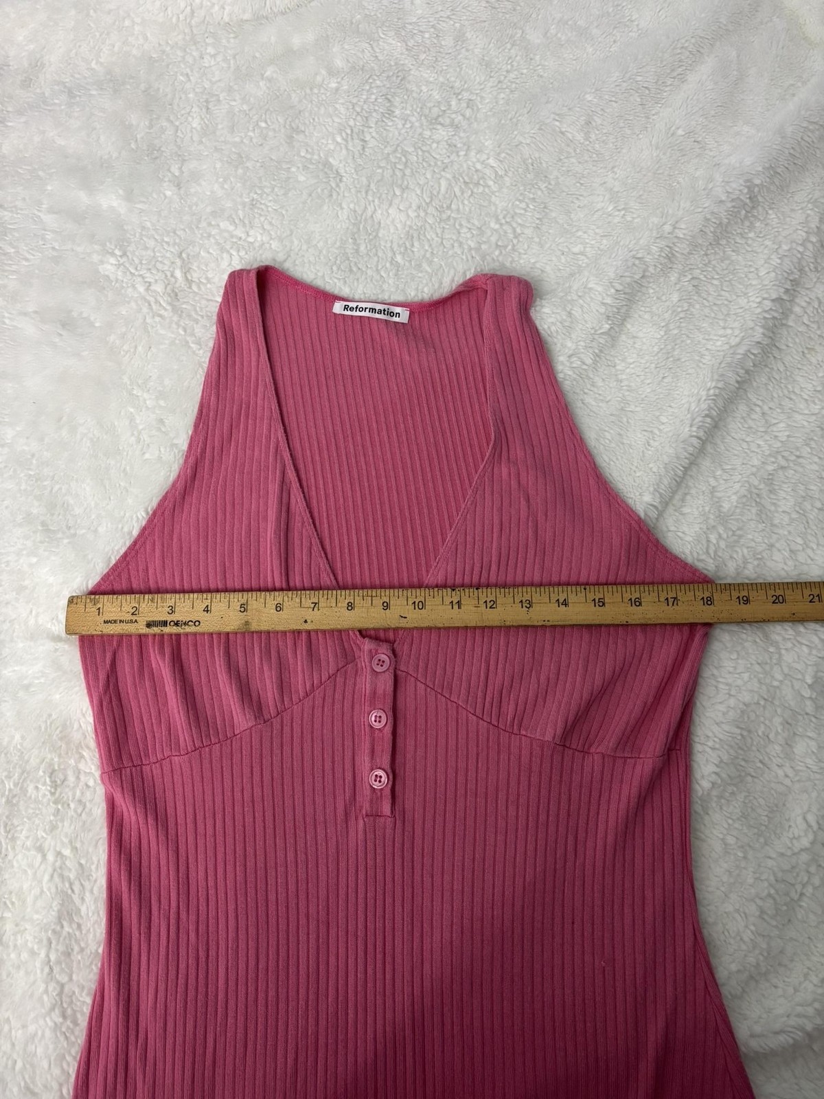 Reformation Paso Ribbed Knit Tank Dress Womens XL Pink Button Front Loungewear
