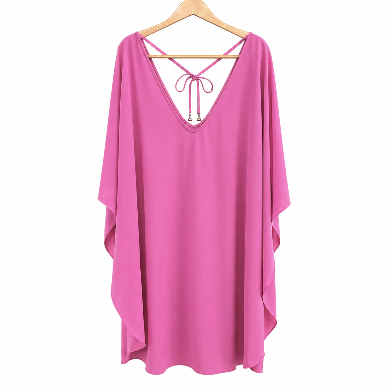 Trina Turk Haipo Caftan Dress Womens L Pink V-Neck Slit Sleeve Flowy Resort Chic