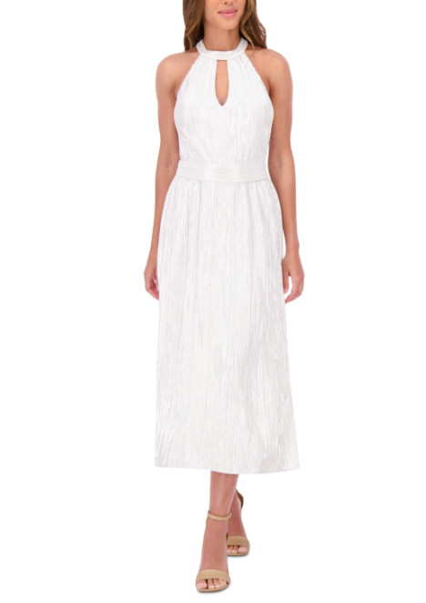 Kensie Women’s Metallic Pleated Keyhole-Cutout Maxi Dress-Silver-4