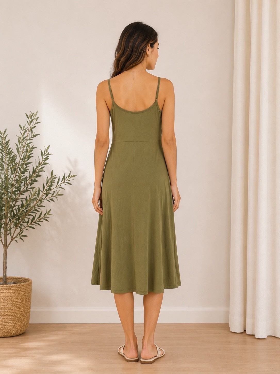 Forever 21 Olive Green Sleeveless Midi Dress Women’s M