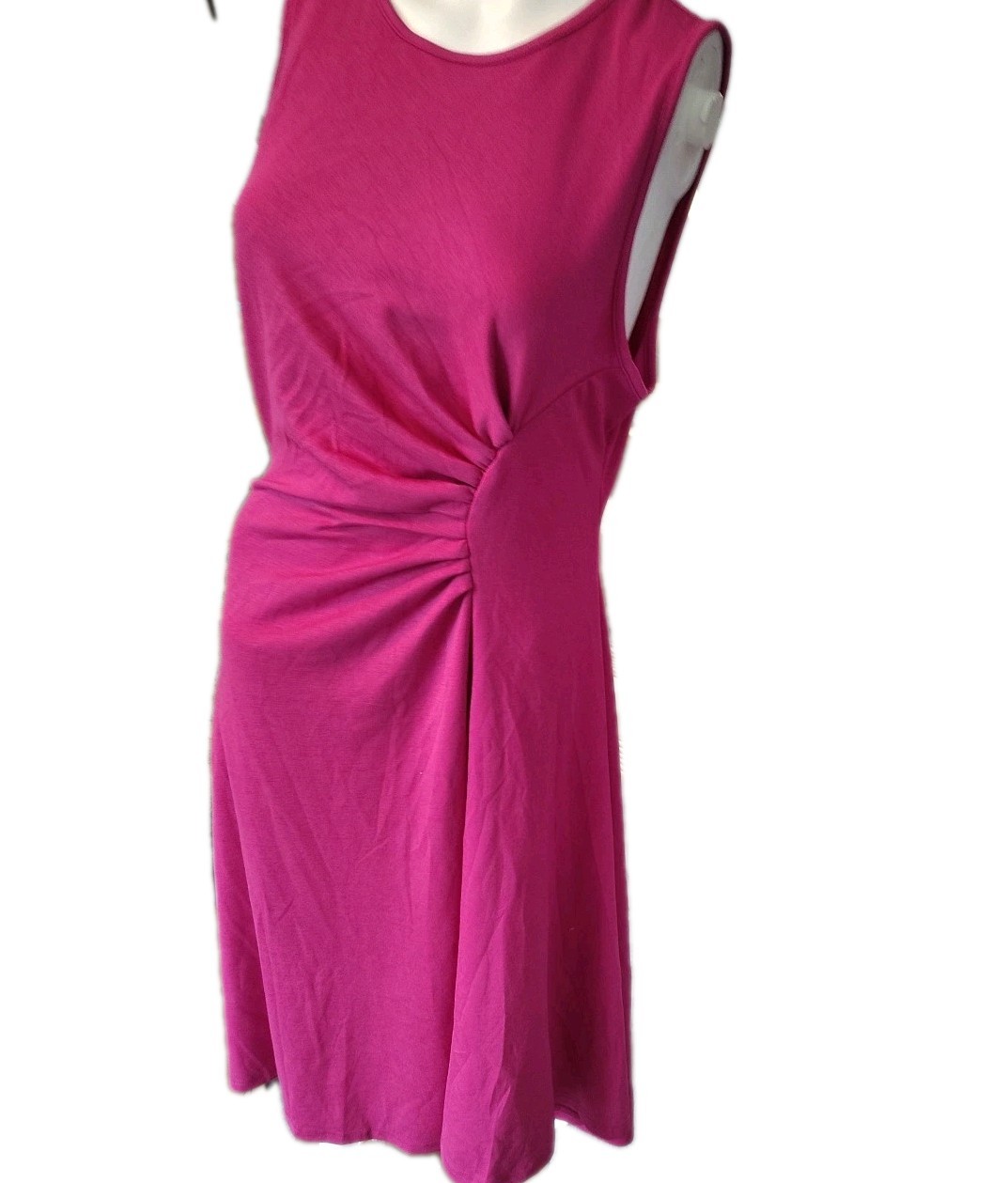 Viscose Blend Ruched Smocked Side Sleeveless Dress L Fushia Comfort A Line Cool