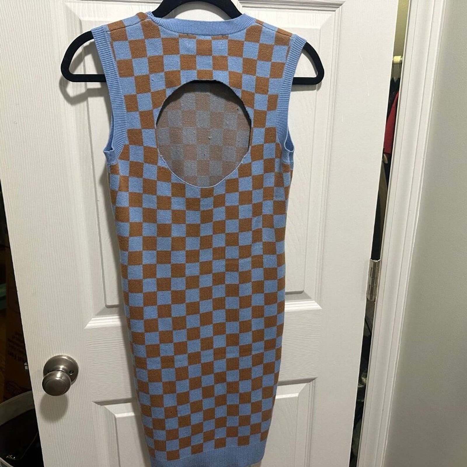 Willow and Wind Checkered Knit Dress Keyhole Back Large