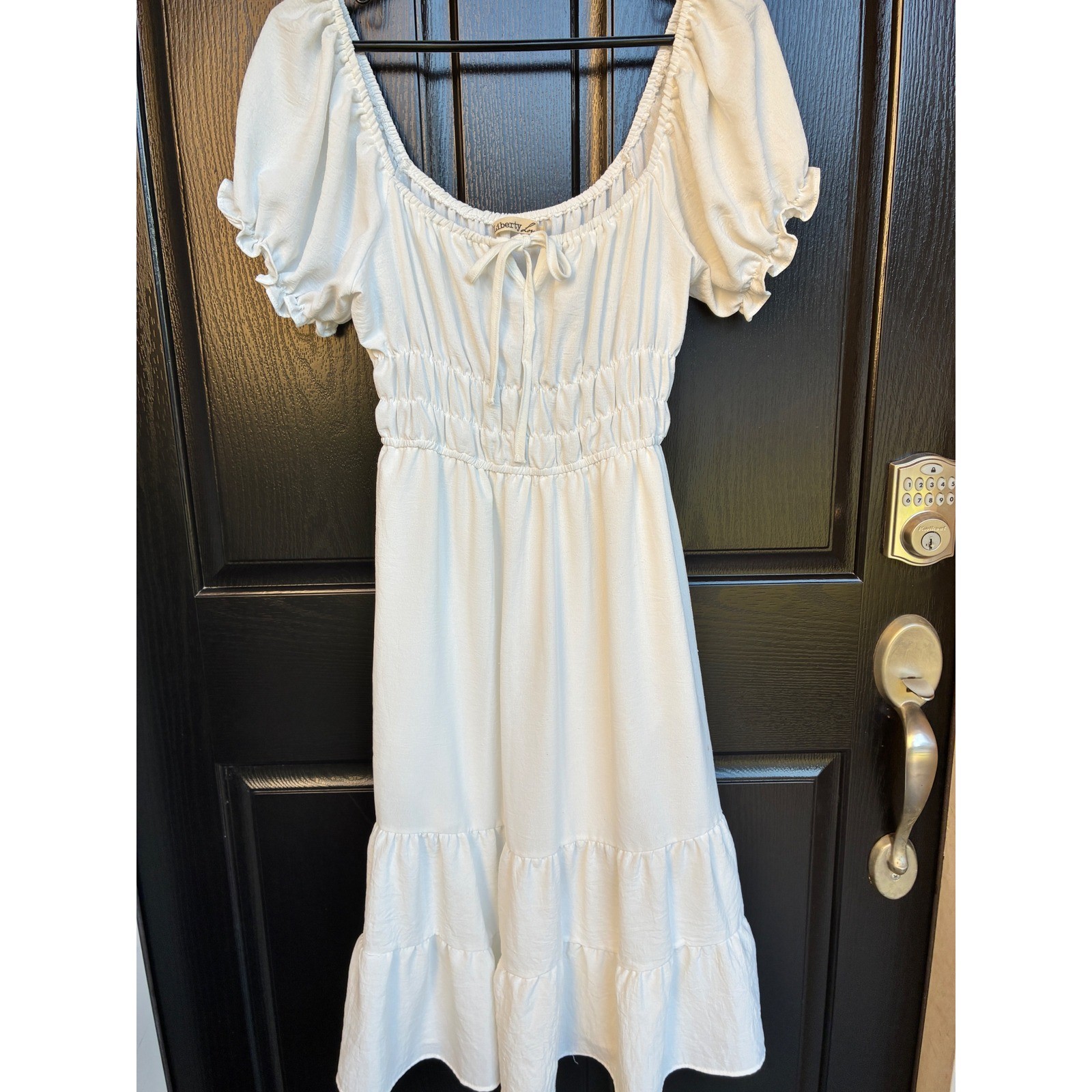 Liberty Love White Cottagecore Milkmaid Midi Dress Smocked Waist Puff Sleeve M