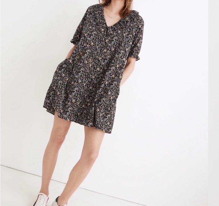 Madewell Ruffle Button-Front Trapeze Dress S Folkmagic Floral Style NA260