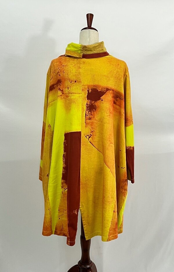 MOYURU Sz M Medium Yellow Orange Red Abstract Tunic High Neck Dress NWT