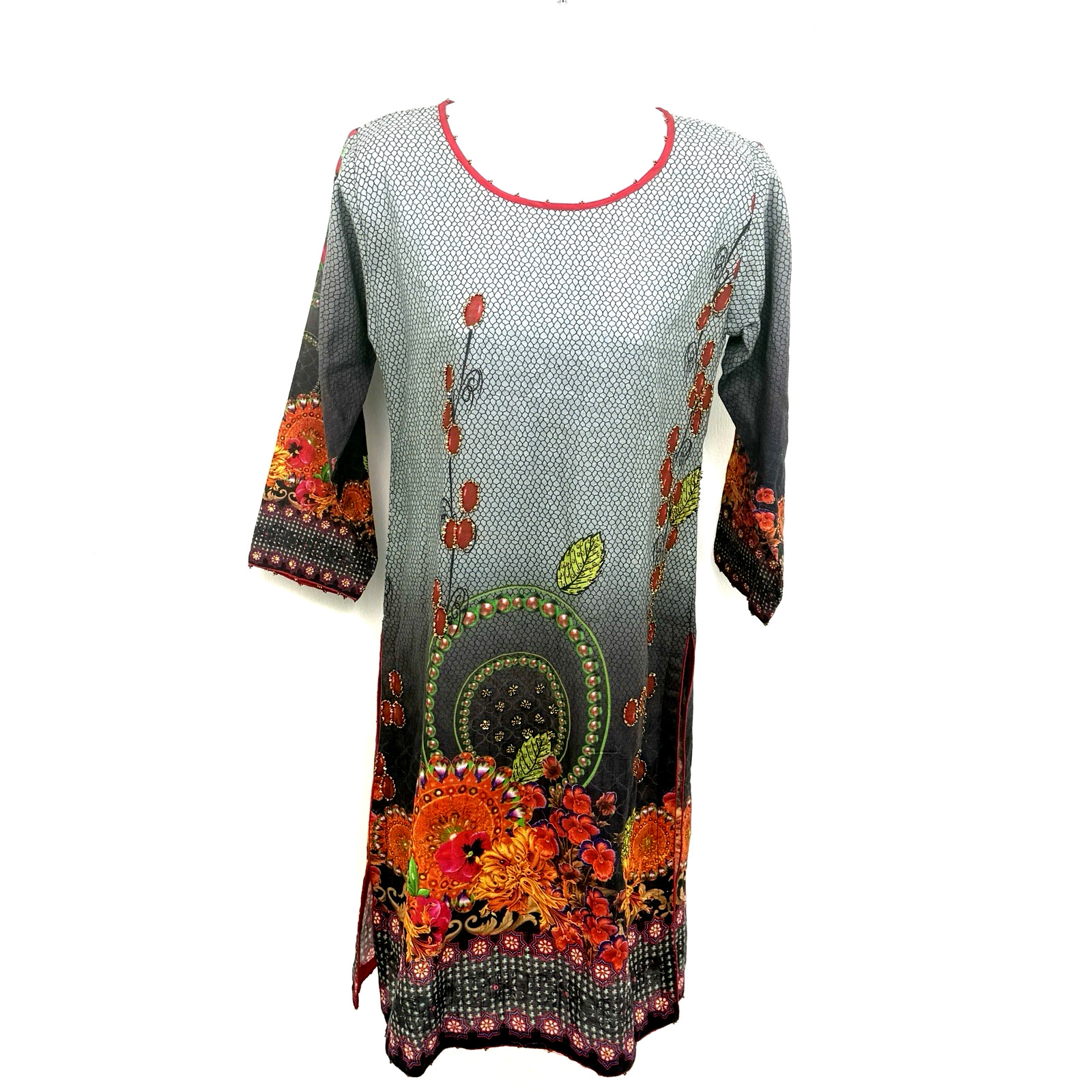Lookme by Usman Floral Digital Print Kurti Tunic Bead Accents Size Small NWT