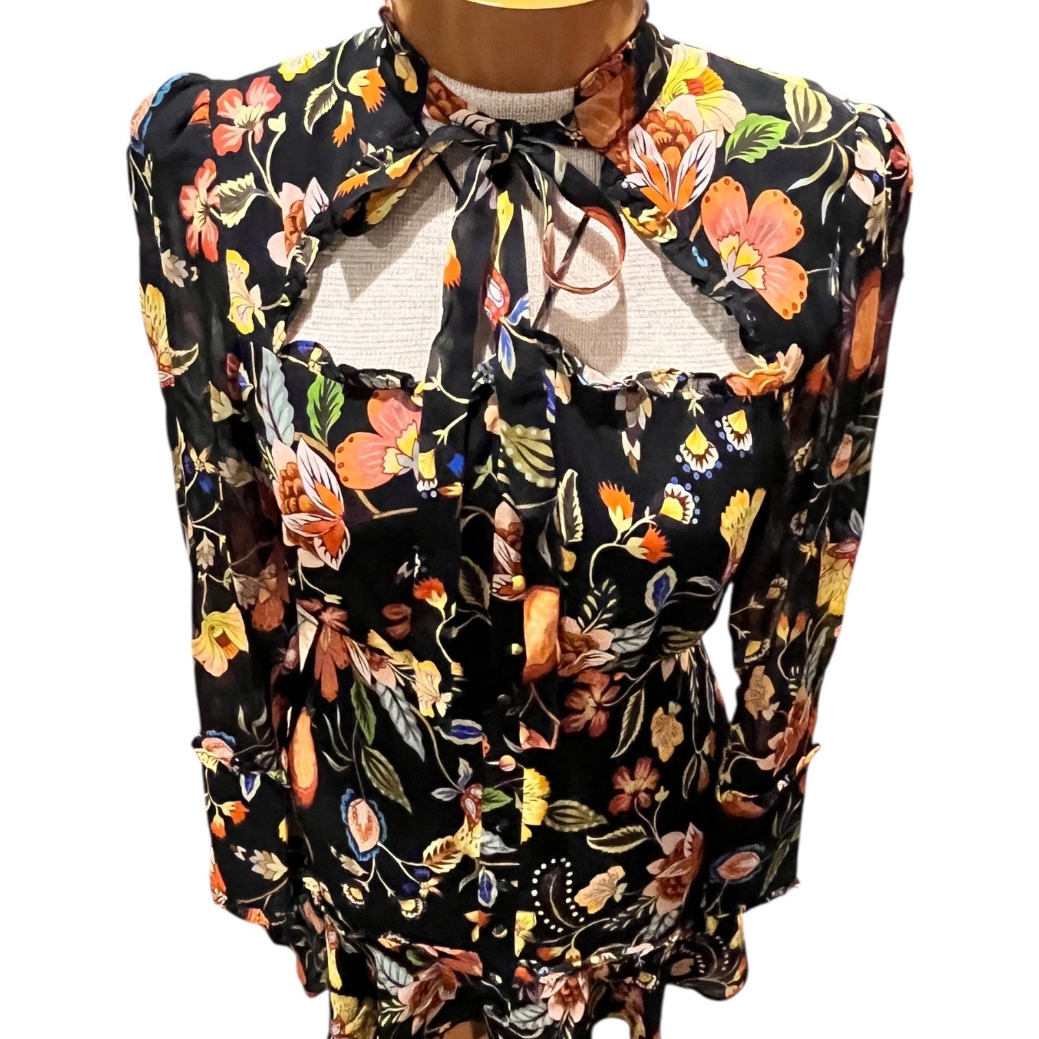 Alexis Size XS Black Womens Morgana Cut Out Mini Dress Floral Long Sleeve