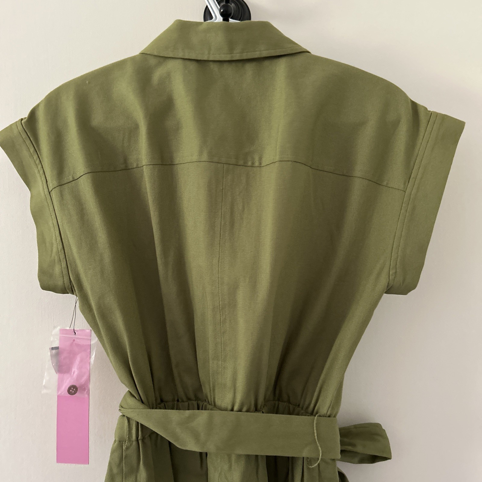 LDT Dax Tie Waist Button Down Collar Short Sleeve Sheath Shirt Dress Size 2