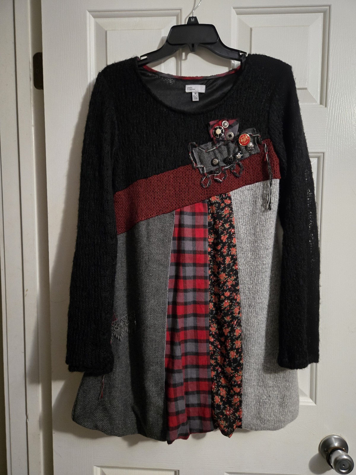 LINEA DOMANI Sz MED Women’s LINED JUMPER DRESS, EMBELLISHED PATCHWORK