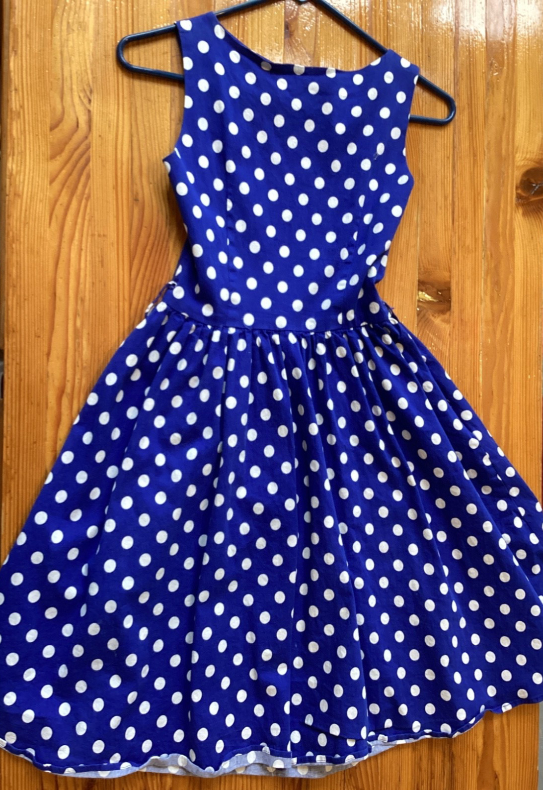 Bo fly yang Size S Blue Polka Dot Dress Sleeveless Spring Picnic