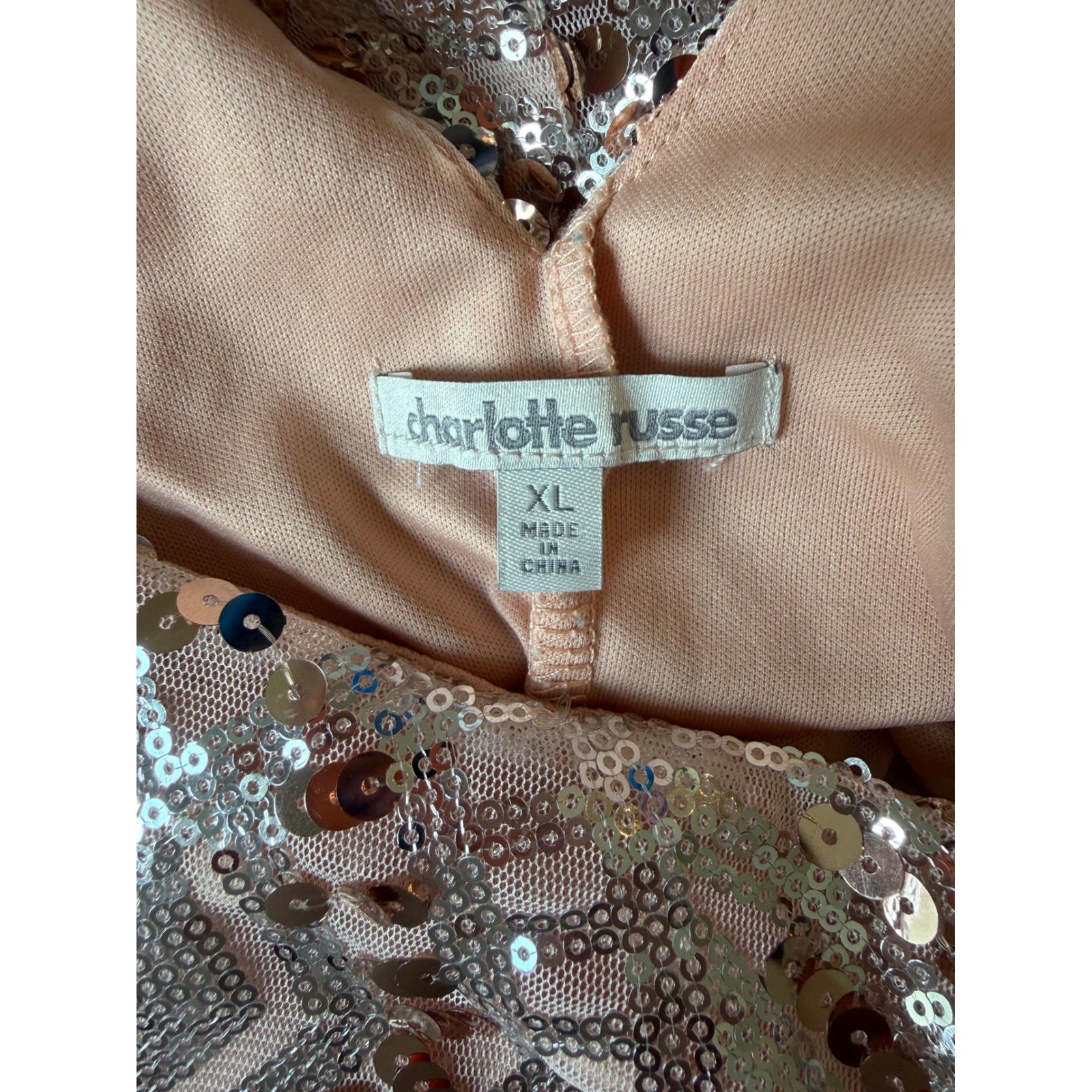 Charlotte Russe Rose Gold Sequin Halter Mini Dress XL Geometric Party Cocktail