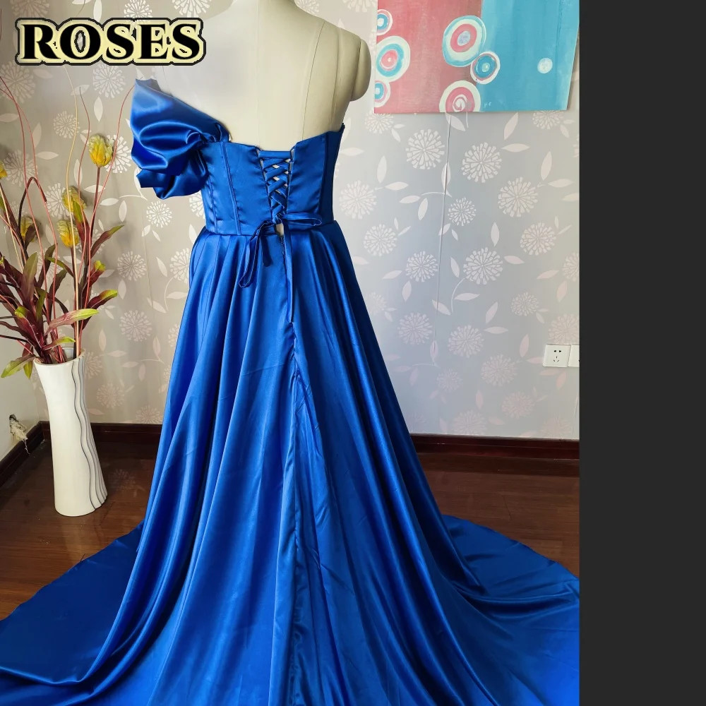 Red Side High Split Mermaid Evening Dresses One Shoulder Prom Dresses Stain