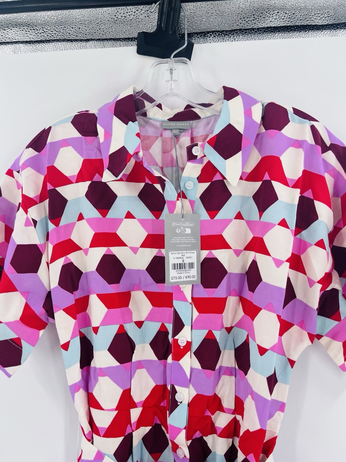 NWT Oliver Bonas Geometric Mini Shirt Dress 4 Tie Waist Belted Viscose
