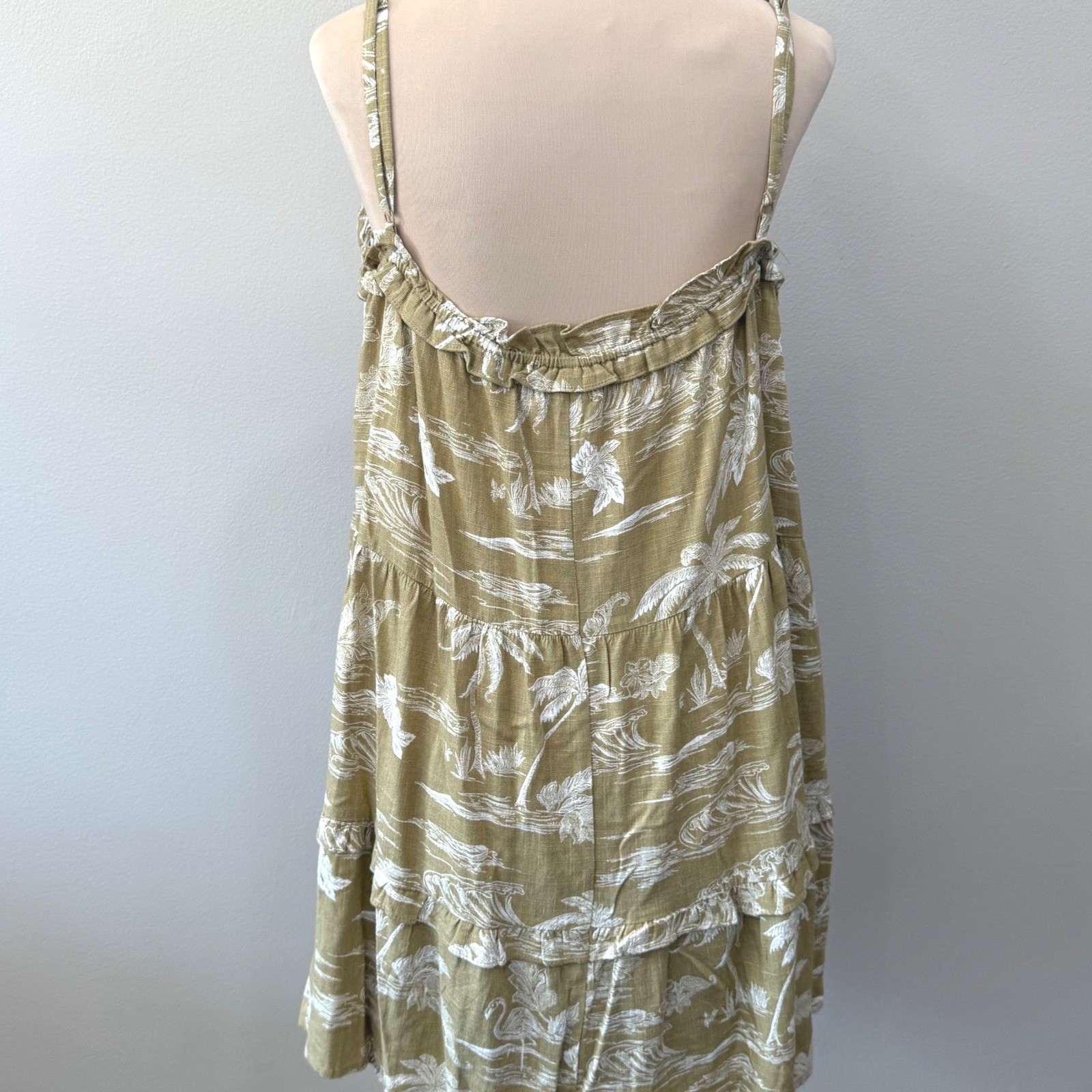 a.n.a. Linen Blend Tropical Midi Dress XXL Palm Print Ruffle Beach Coastal