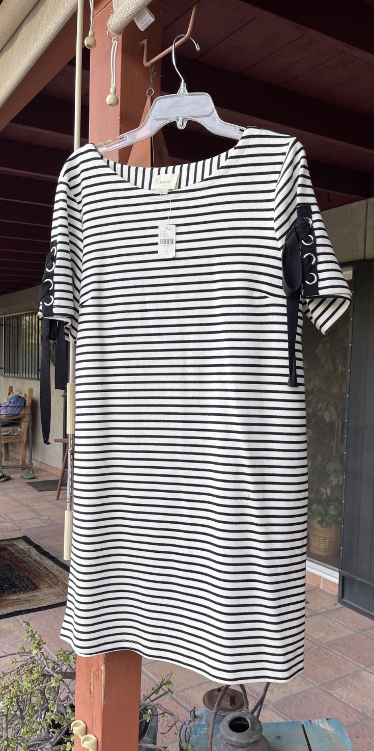Anthropologie Maeve Dress Lace-Up Short Sleeve Striped – large – NWT