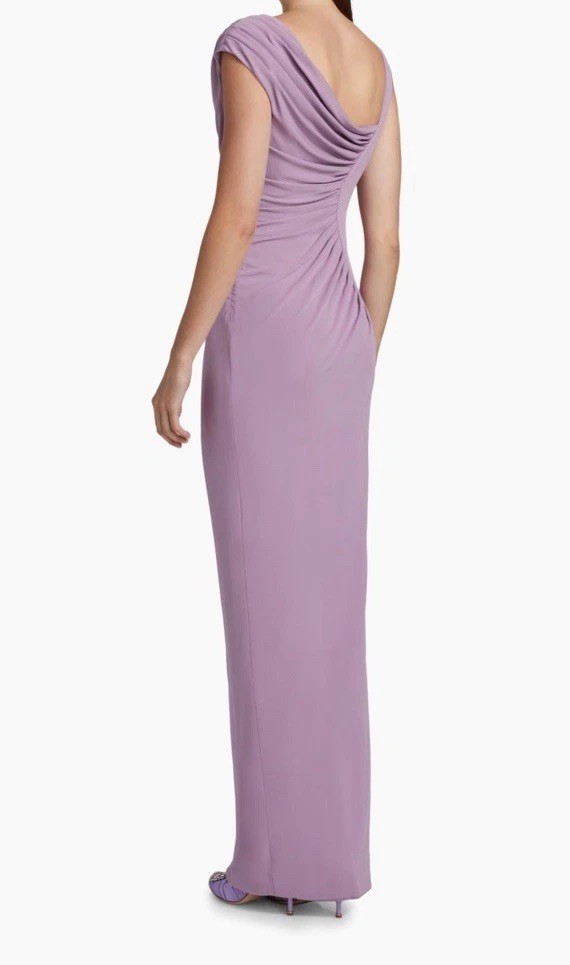 Versace ‘95 Medusa Hardware Draped Silk Slit Gown Lilac Dusty Lavender Sz 40