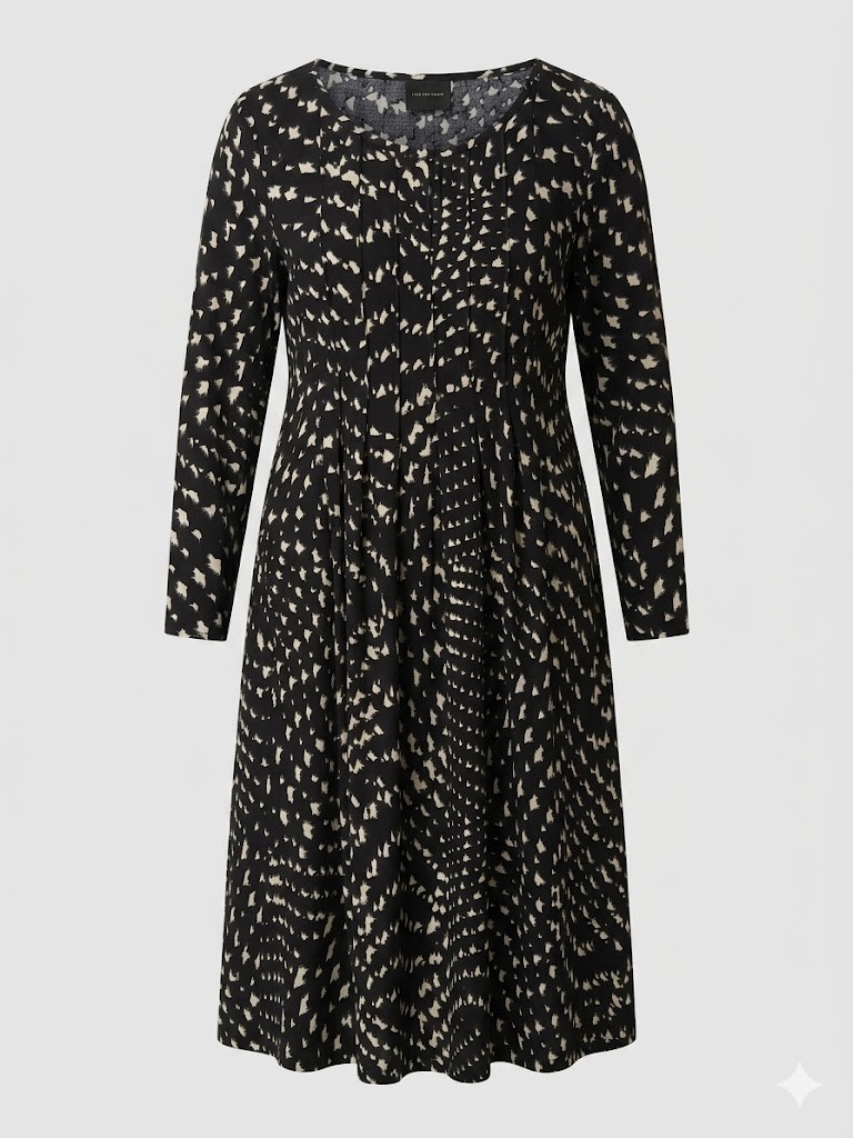 Bitte Kai Rand Black White Abstract Print Midi Dress Sz M Long Sleeve