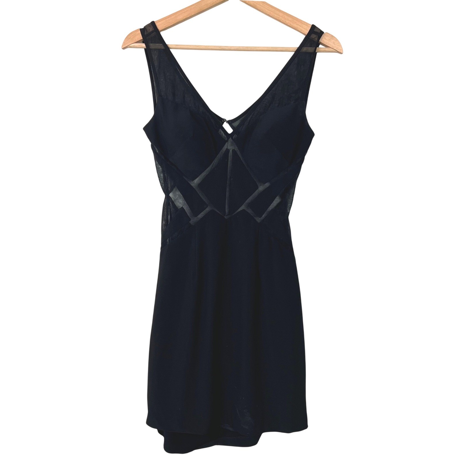 Alyce Paris Black Geometric Mesh Cut Out Illusion Bodycon Mini Dress Size 2