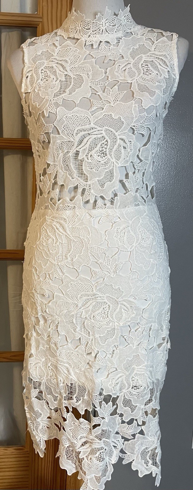 The Vintage Shop Floral Embroidery Dress Sz M White See Thru Party City Modern