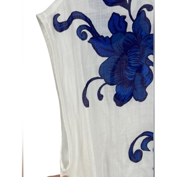 Johnny Was Workshop Blue Floral Ramie Maxi Dress Boho Resort Size M EUC