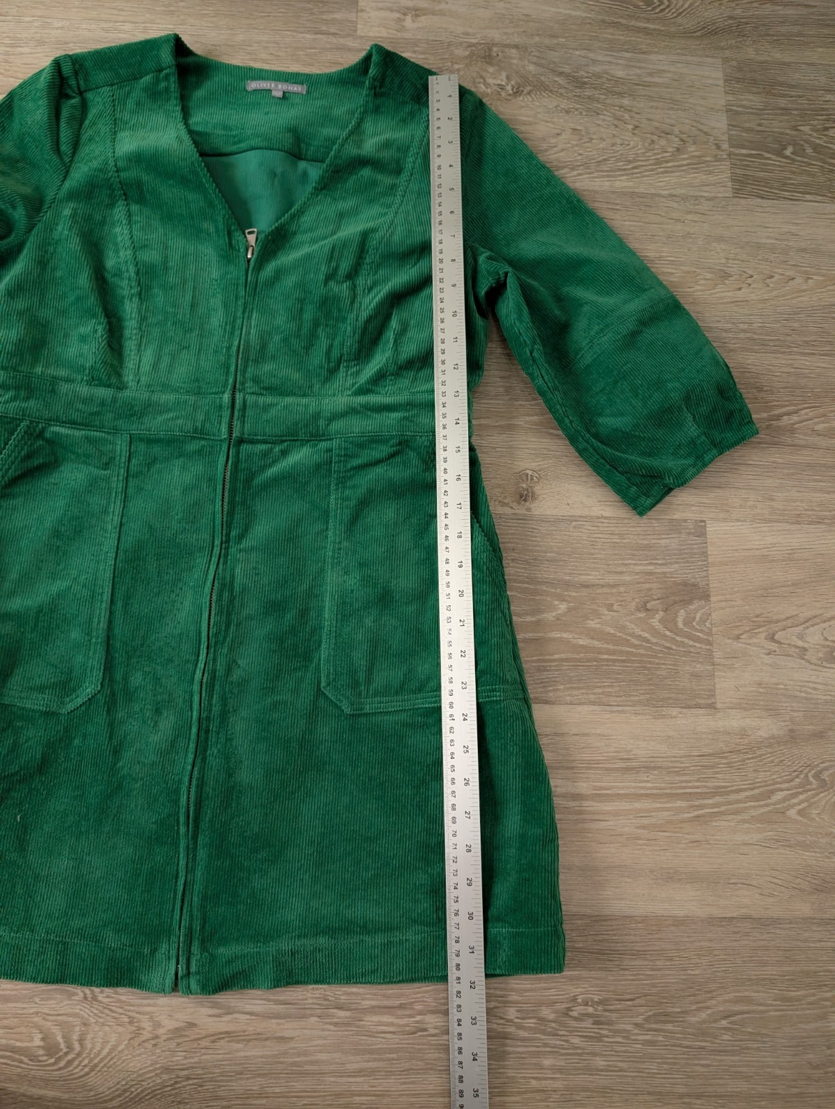 Oliver Bonas Green Corduroy V-Neck Mini Dress UK Size 10