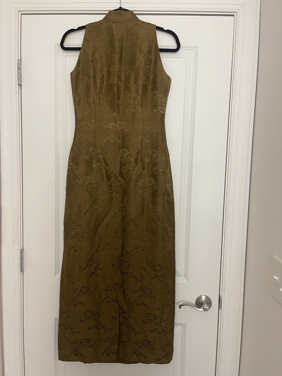 The J. Peterman Company Mandarin Collar Silk Dress Sz 4 Floral Jacquard Vintage