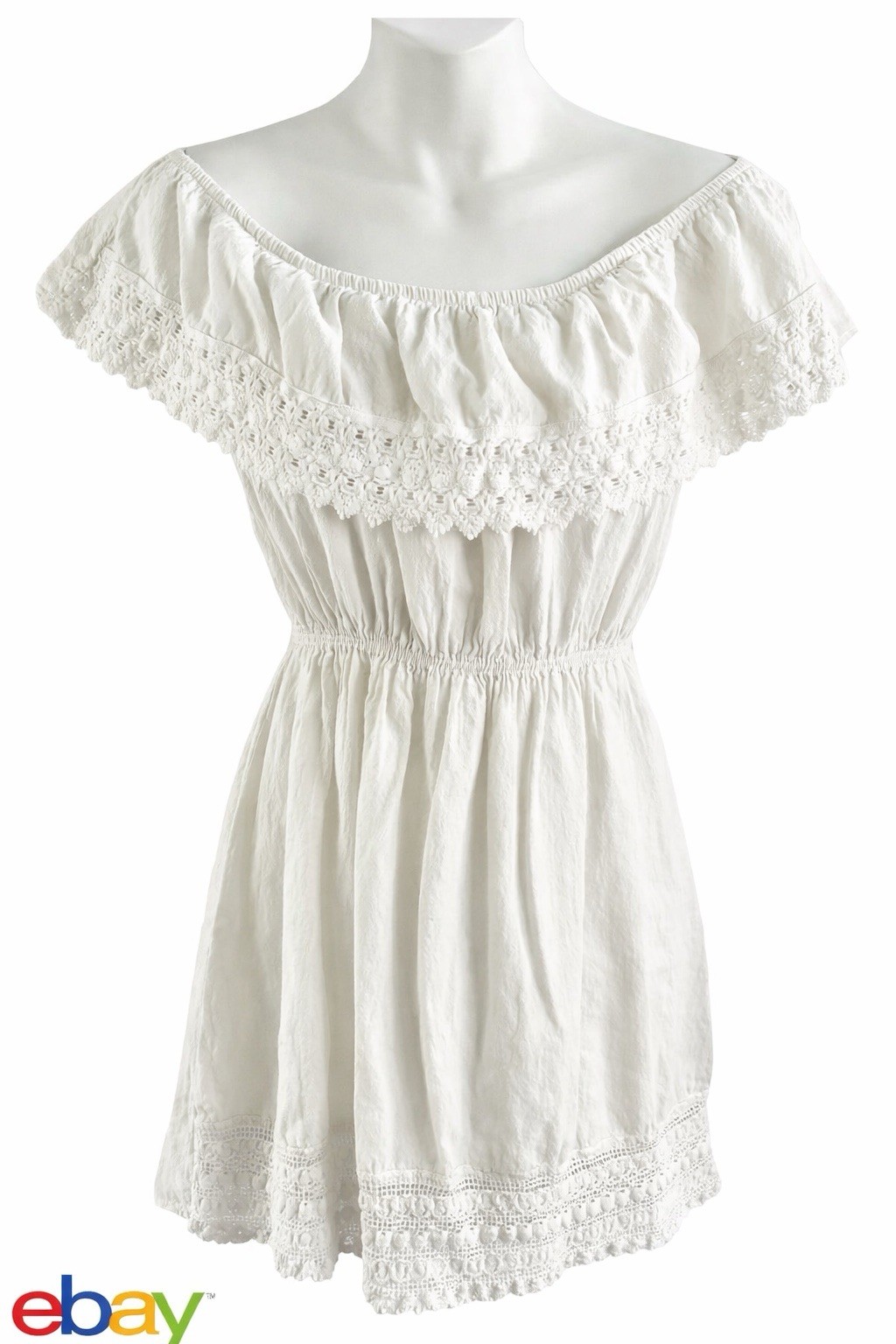 Seaspice Resort Wear Ladies Mini Sundress White Sz M 100% Peruvian Cotton
