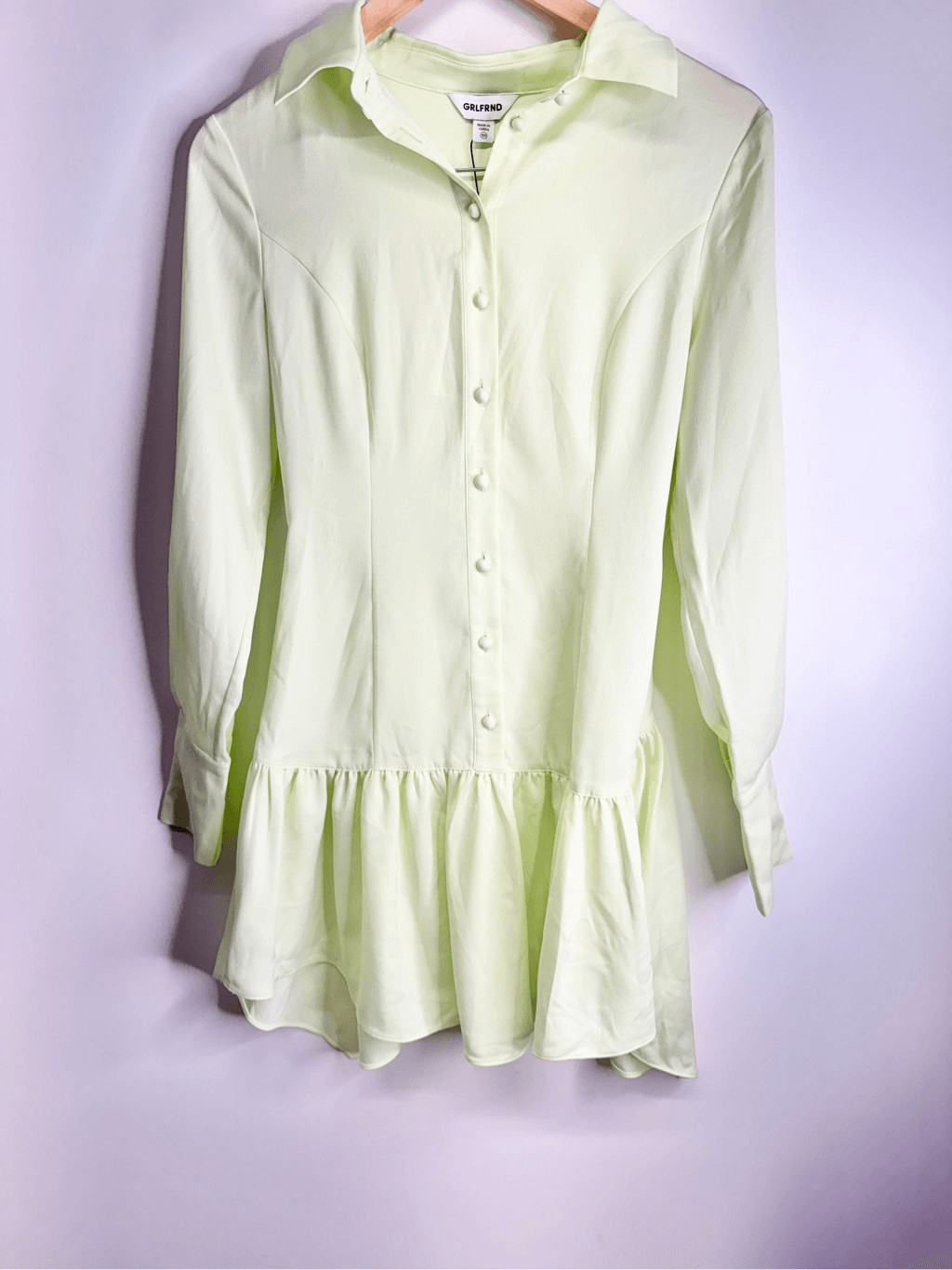 GRLFRND Mini Dress Extra Small Button Down Long Sleeve Lime Green