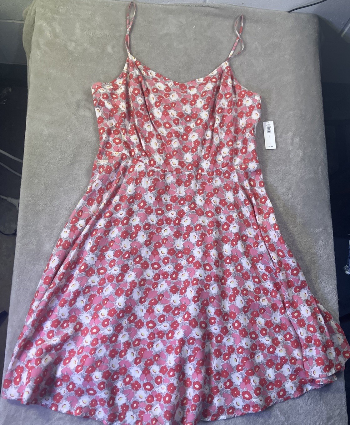 Old Navy L Pink Red White Floral Scoop Neck Strappy Sleeveless A-Line Midi