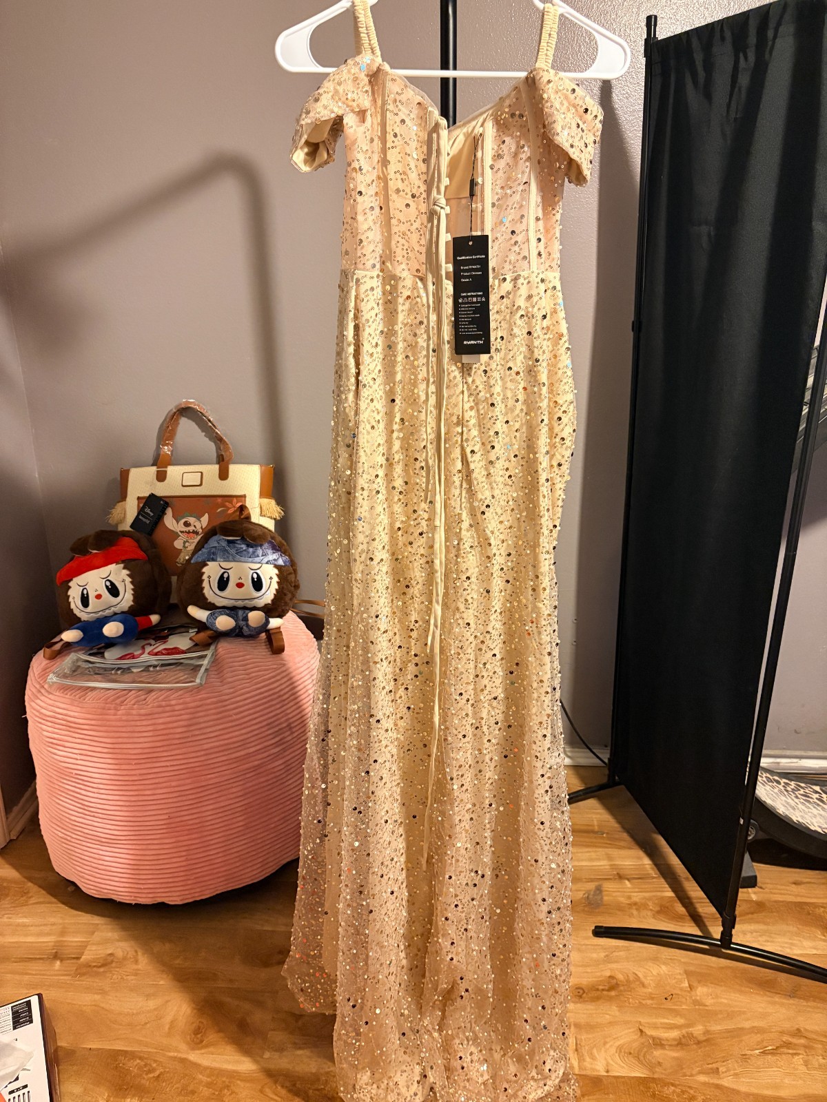 Ryanth Beige Sequin Sleeveless Corset Back Occasion Gown Sz 4