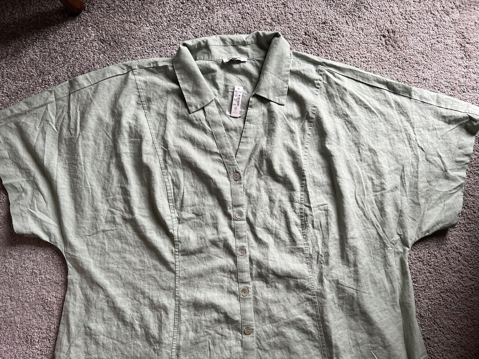Madewell Short-Sleeve Button-Front Midi Shirtdress Dress 28W Linen Mint NP358