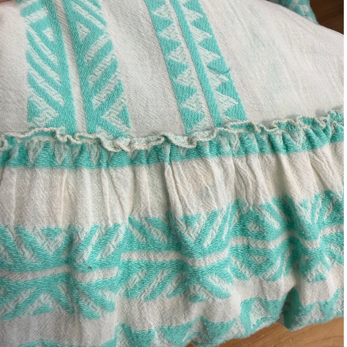 Devotion Twins Embroidered Ella Dress in Aqua Blue and White Cream Size XS
