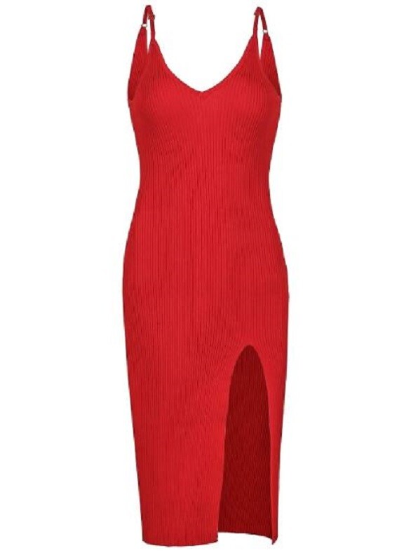 NEW Drefbufy Women’s Sexy Side Slit Backless Bodycon Dress Red Size Medium