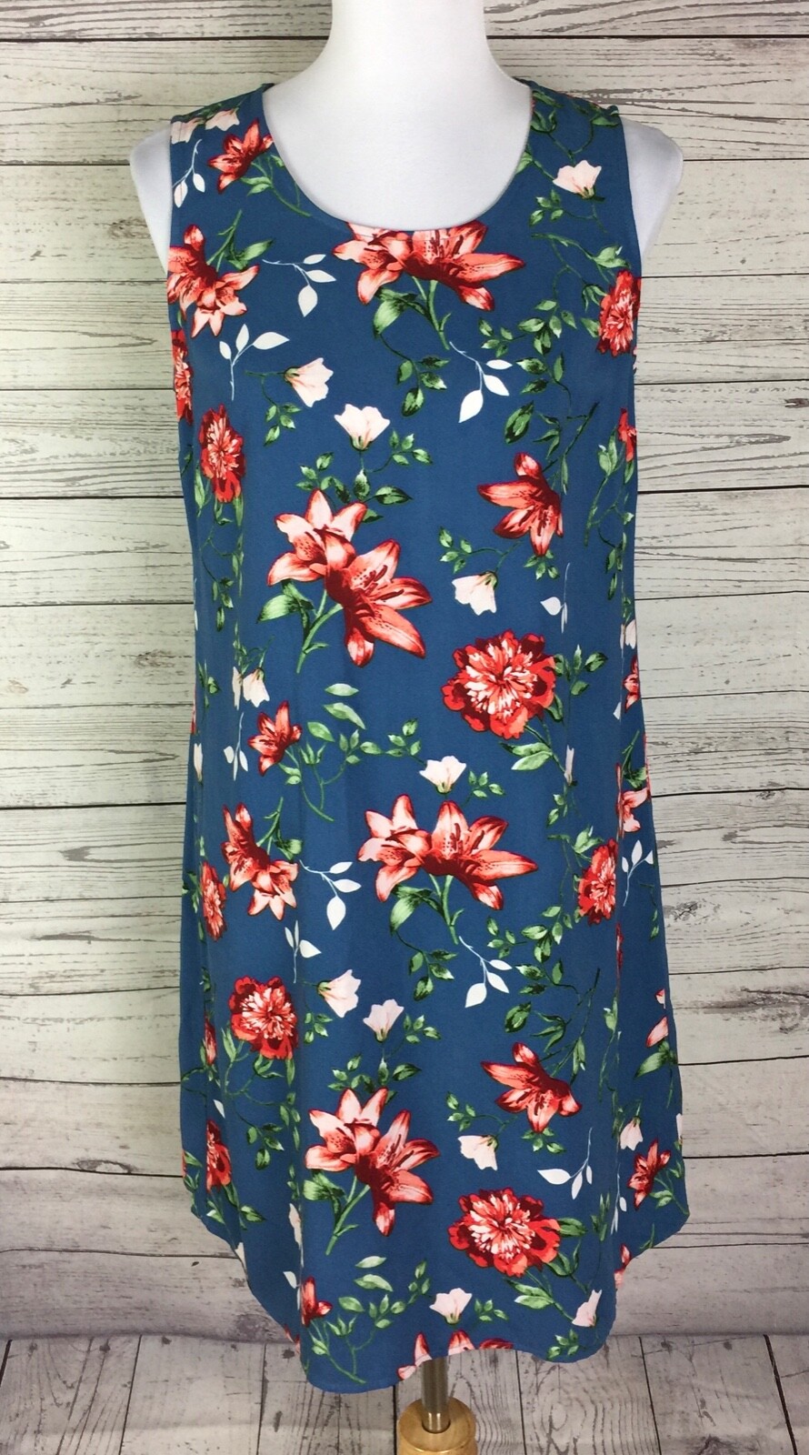 Attention Womens Multicolor Floral 100% Polyester Sleeveless Shift Dress Size M