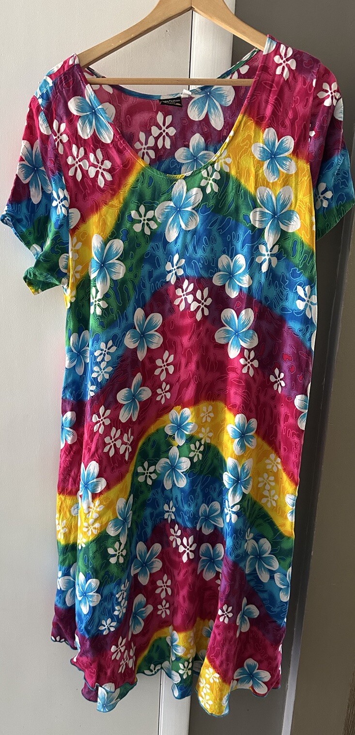 Hawaiian Aloha Fashion Women’s Dress Mumu Style One Size Floral Colorful Rayon