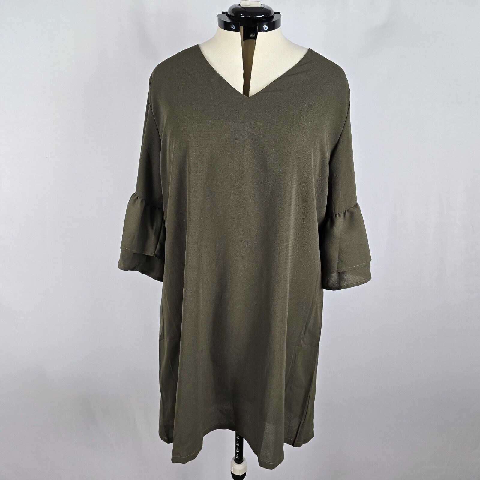 Belongsci Shift Dress Women’s XXL Olive Green Belle Sleeves Above Knee NWT