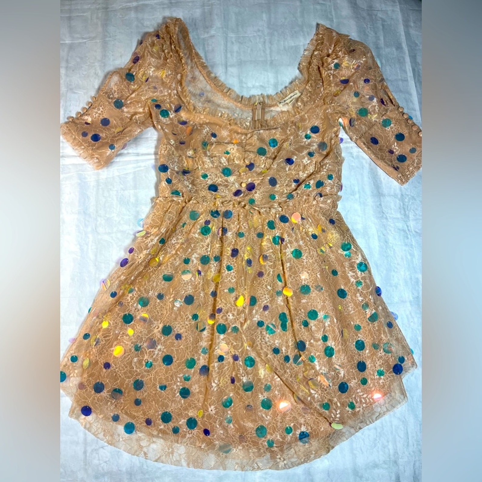$290 NWOT For Love And Lemons Ace Lace Dress Small Glitter Sparkle Fairy Ruffle